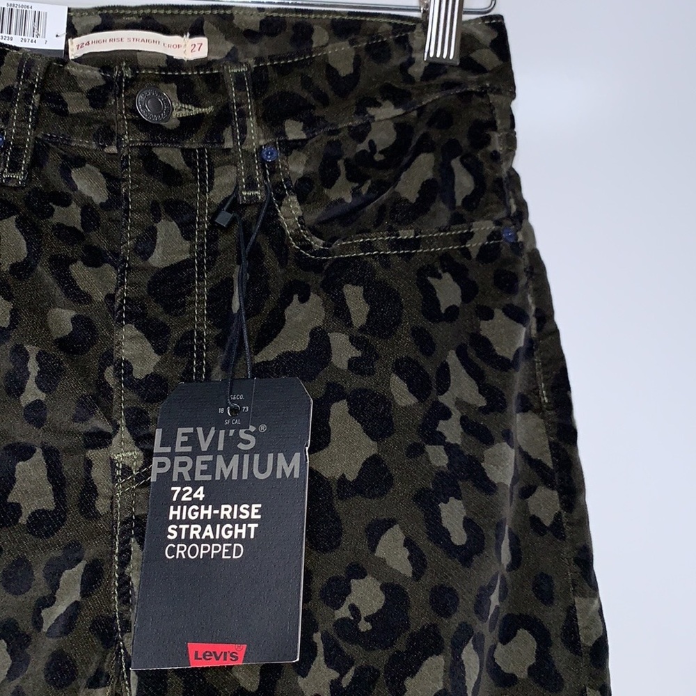 NEW LEVIS 724 High Rise Straight Cropped Velvet Animal Print Pants Size 26 - Picture 5 of 10